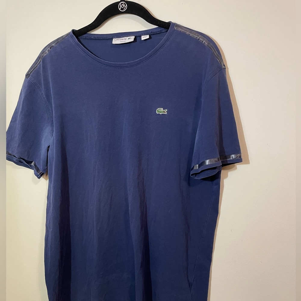 Lacoste T-shirt Mens M/L cotton slim fit Blue leather trim W/ Crocodile logo